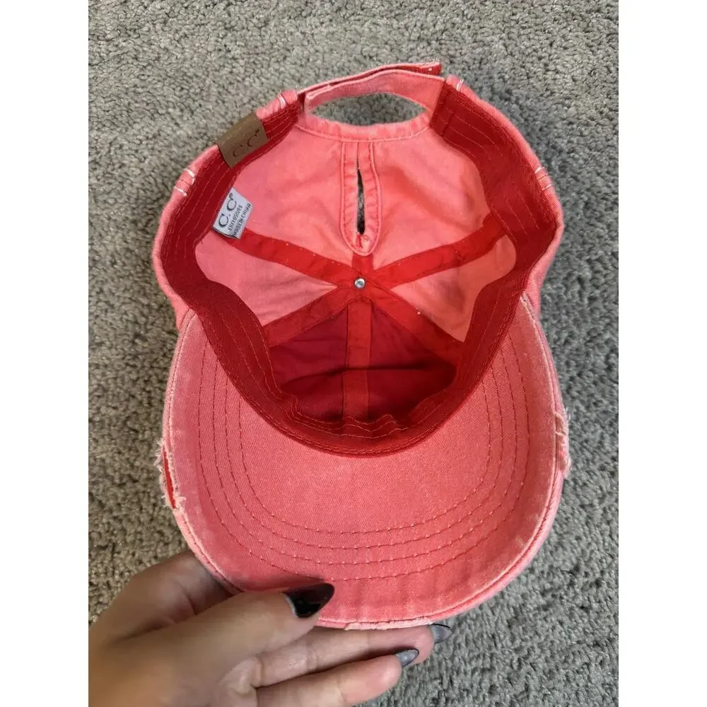 BEach Crazy Hat Cap Baseball Womens Adjustable Pink Pony Tail Beach Logo